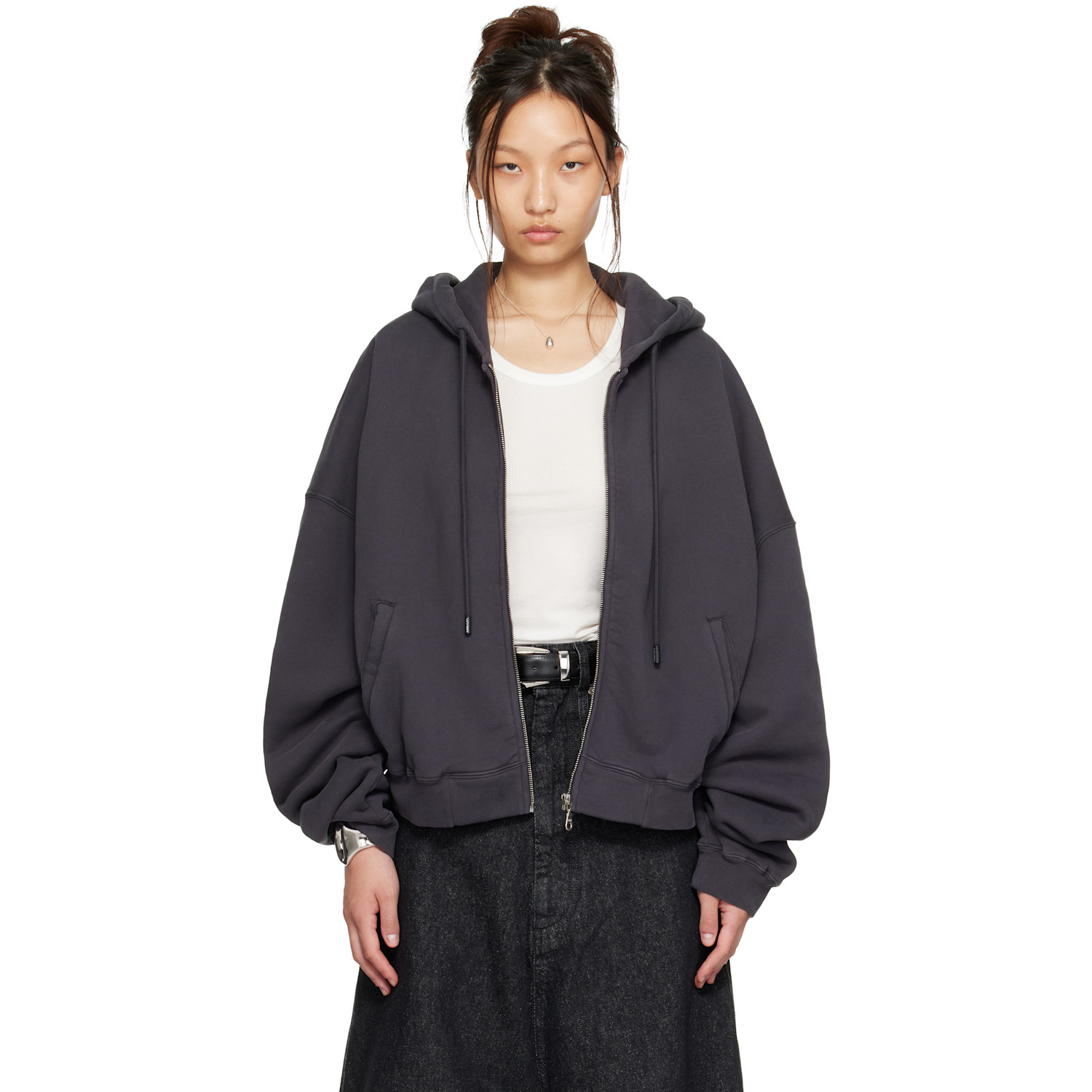 LU'U DAN Gray Washed Zip Hoodie