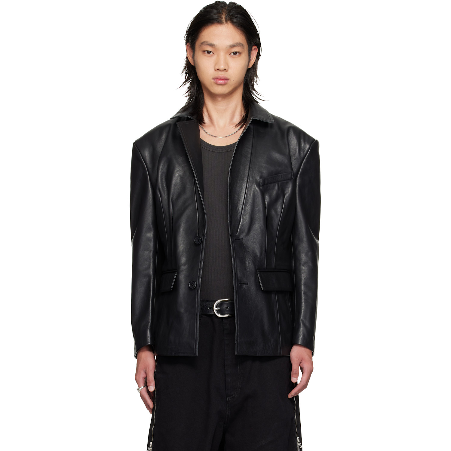 LU'U DAN Black Cinched Leather Blazer