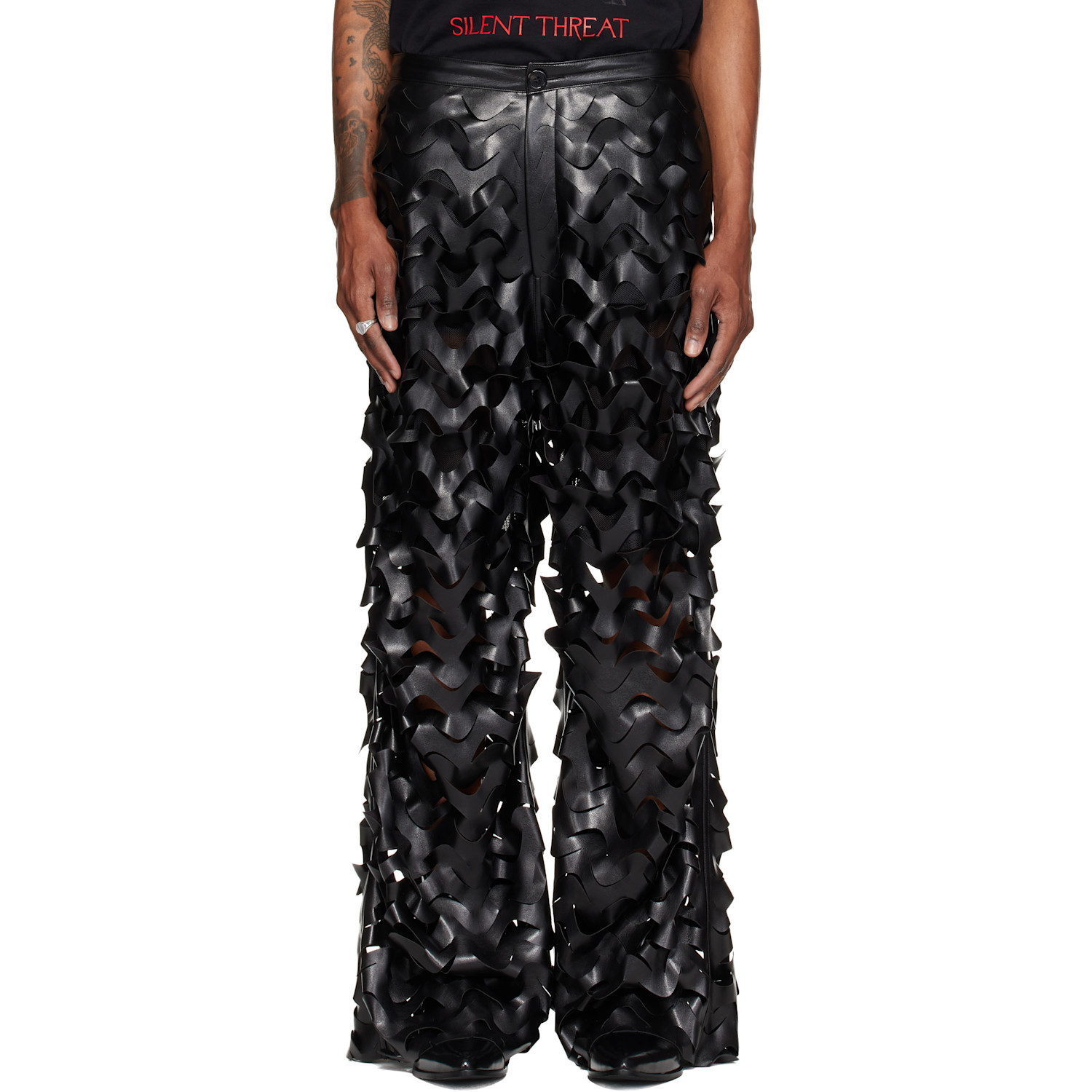 LU'U DAN Black Laser Cut Faux-Leather Trousers