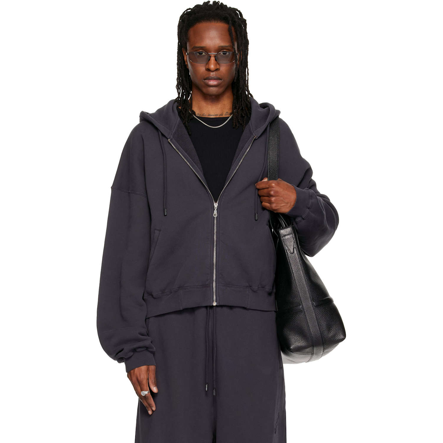 LU'U DAN Gray Washed Zip Hoodie