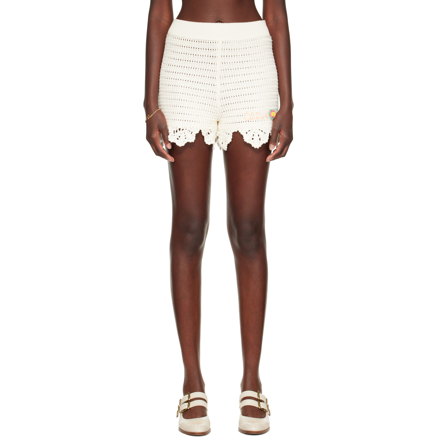 Chloé Off-White Crochet High-Waisted Logo Mini Shorts