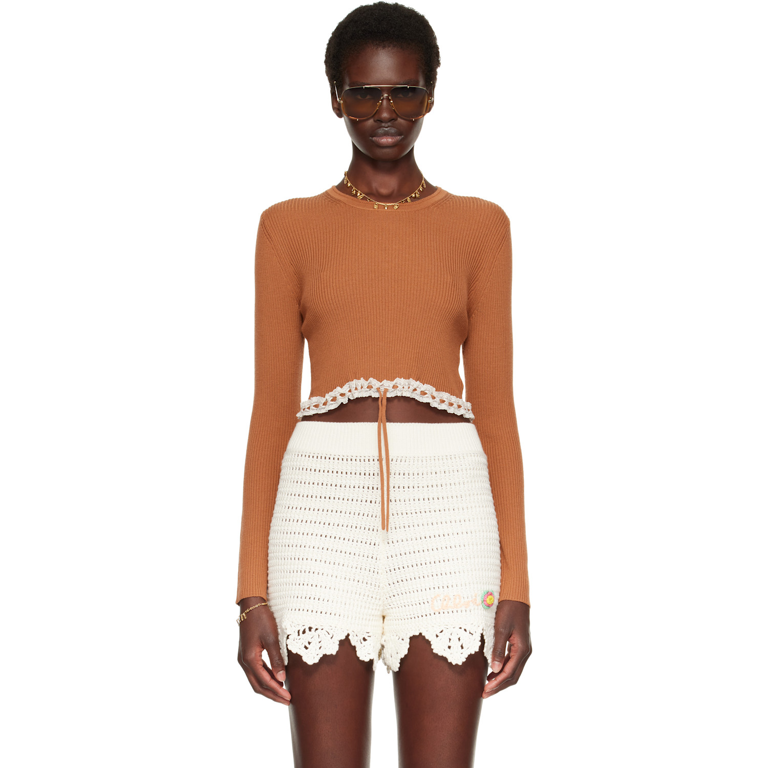 Chloé Brown Cropped Fitted Sweater