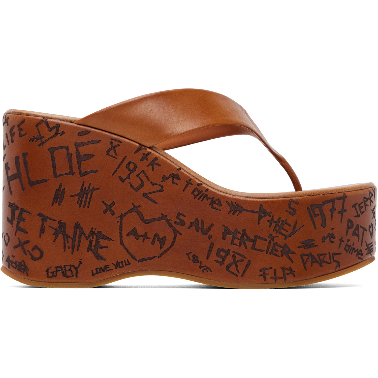 Chloé Tan Maxime Wedge Slide Heeled Sandals