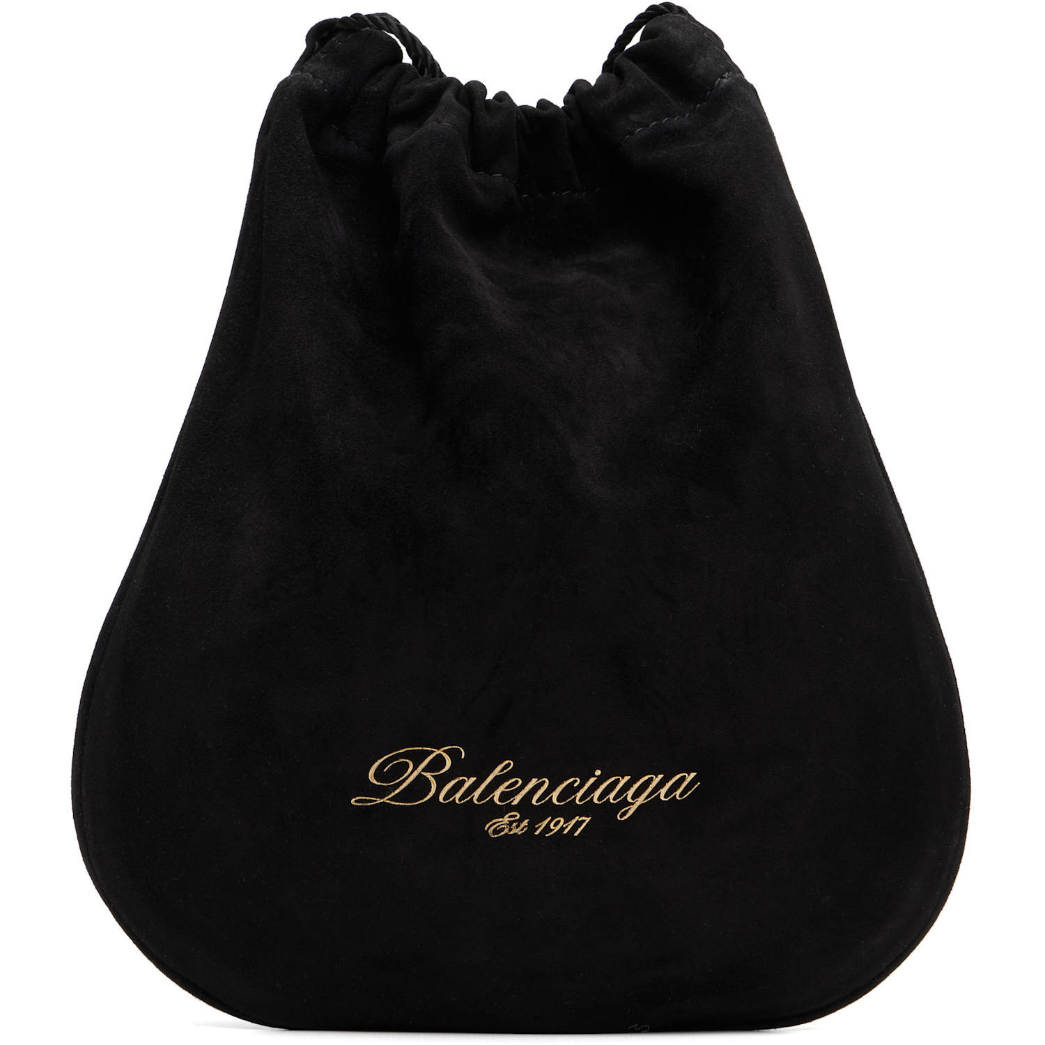 Balenciaga Black Drawstring Waxed Suede Pouch