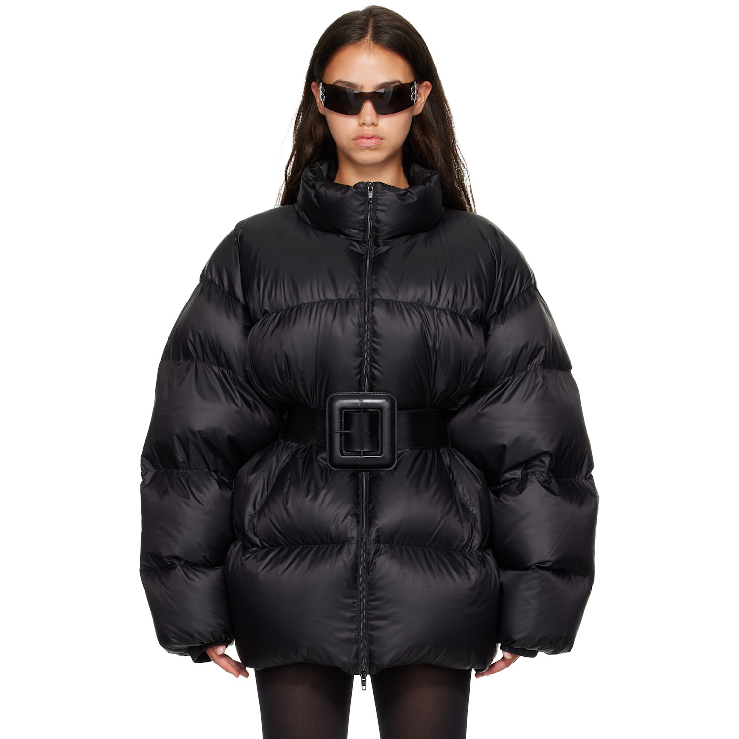 Balenciaga Black Belted Hourglass Short Puffer Down Jacket