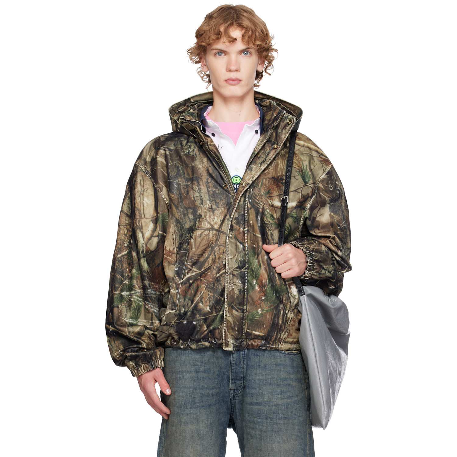 Balenciaga Khaki Camo Flocked Cotton Hooded Jacket