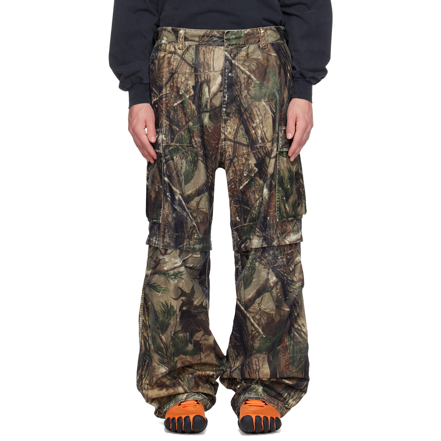 Balenciaga Brown Camo Flocked Cotton Baggy Cargo Pants