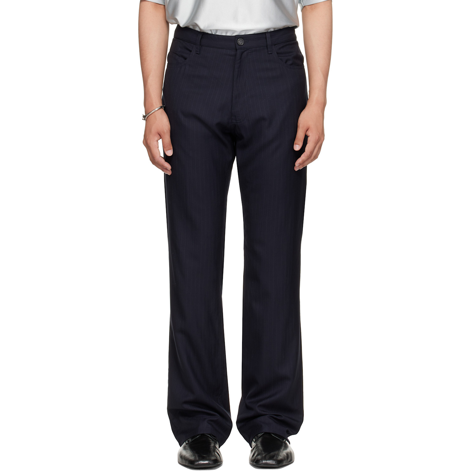 Balenciaga Navy Fine Wool Pinstripe Trousers