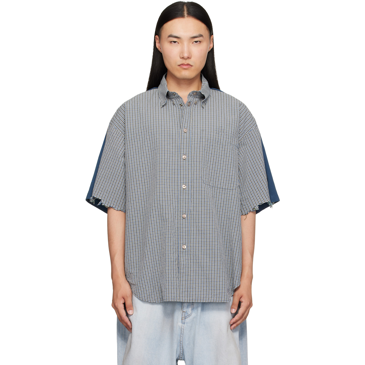 Balenciaga Blue Check Hybrid Shirt