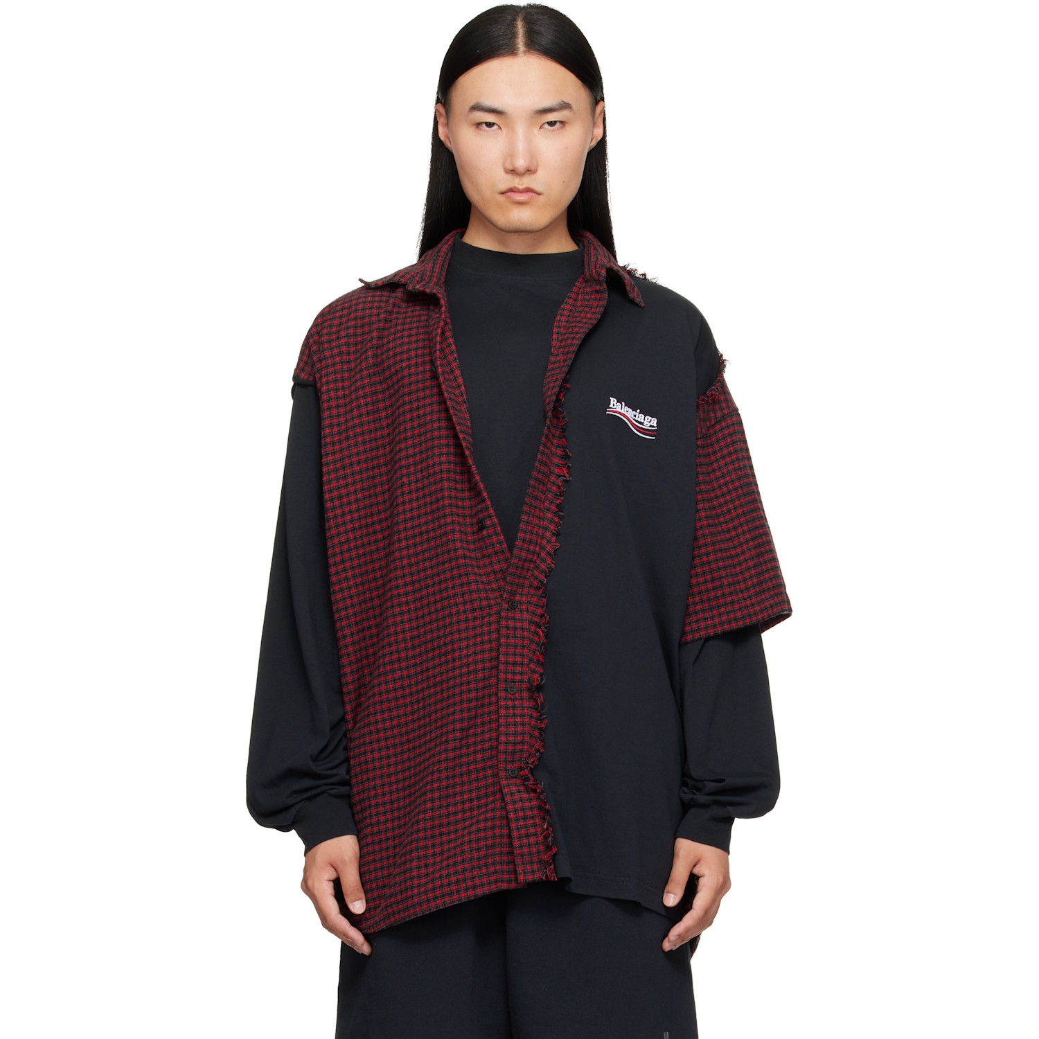 Balenciaga Red & Black Check Patched Shirt