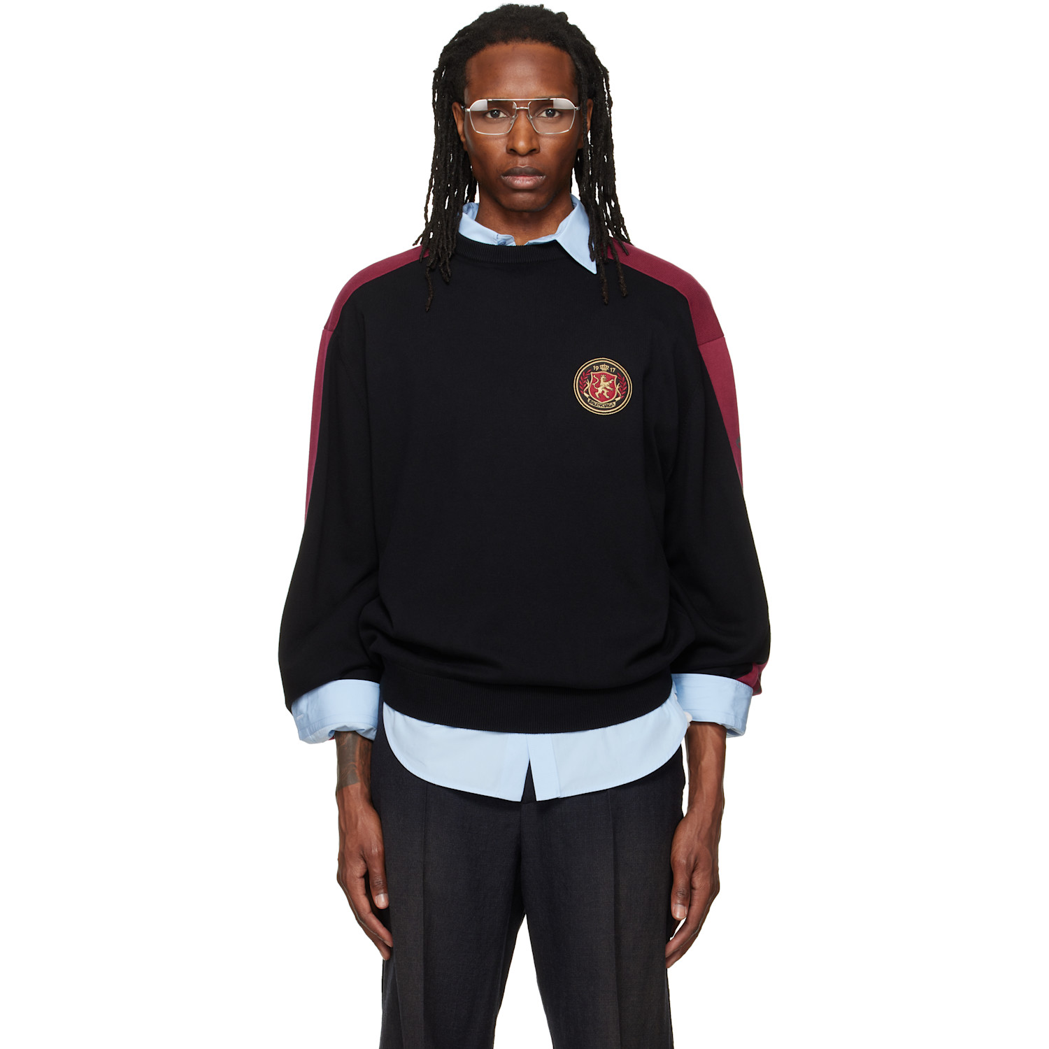 Balenciaga Black Cotton Logo Sleeve Knit Stripe Sweater