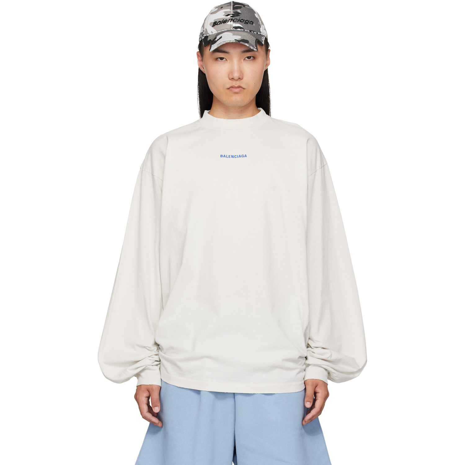 Balenciaga White Distressed Long-Sleeve T-Shirt