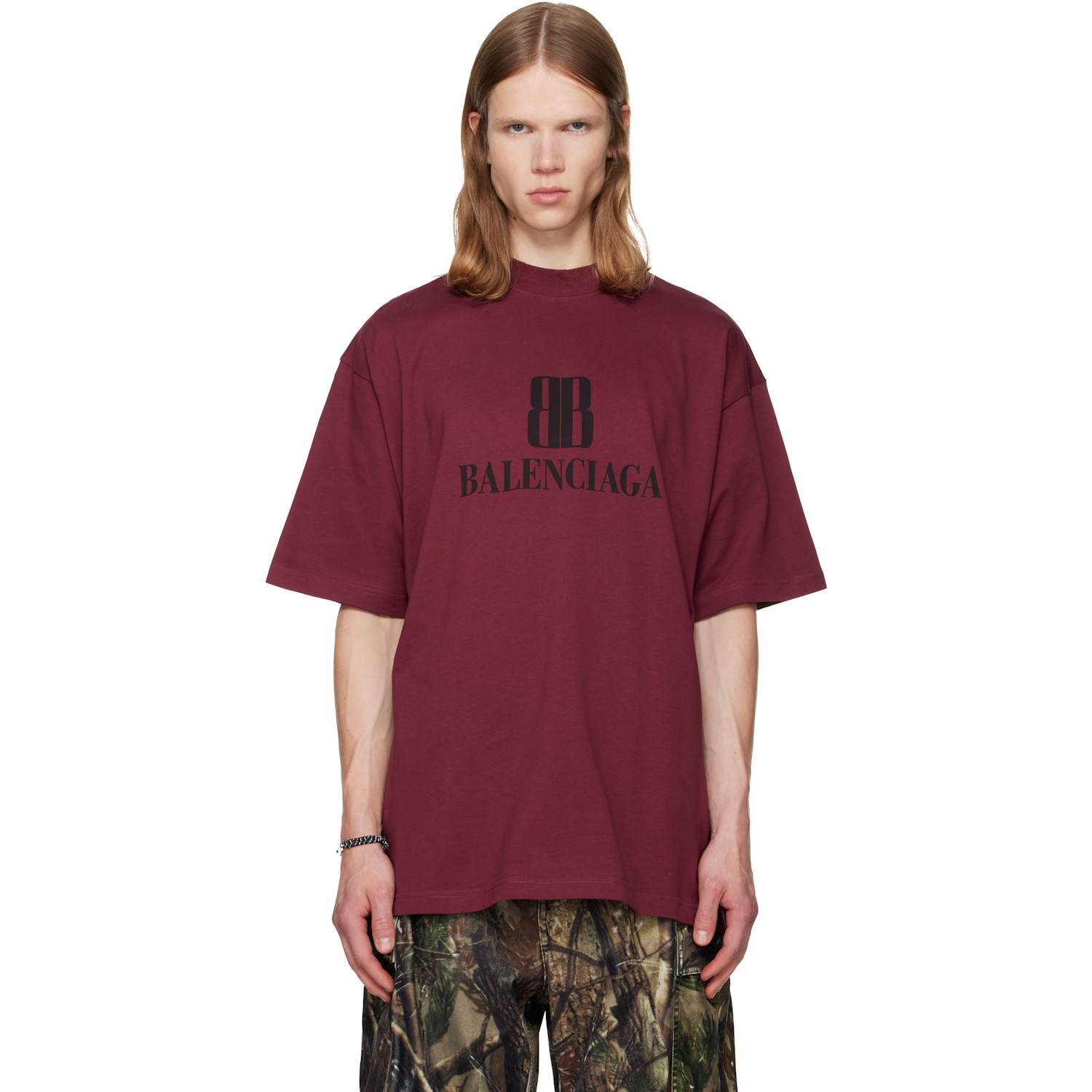 Balenciaga Burgundy Nano BB Medium Fit T-shirt
