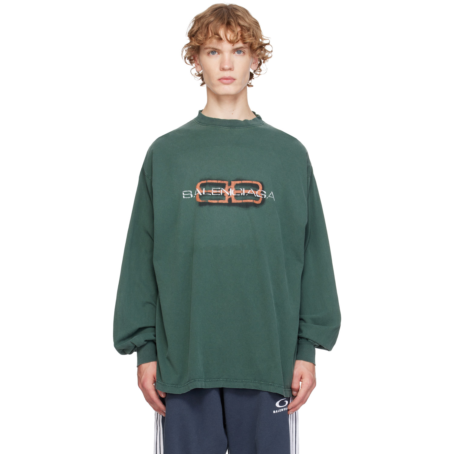 Balenciaga Green Logo L/S Large T-shirt