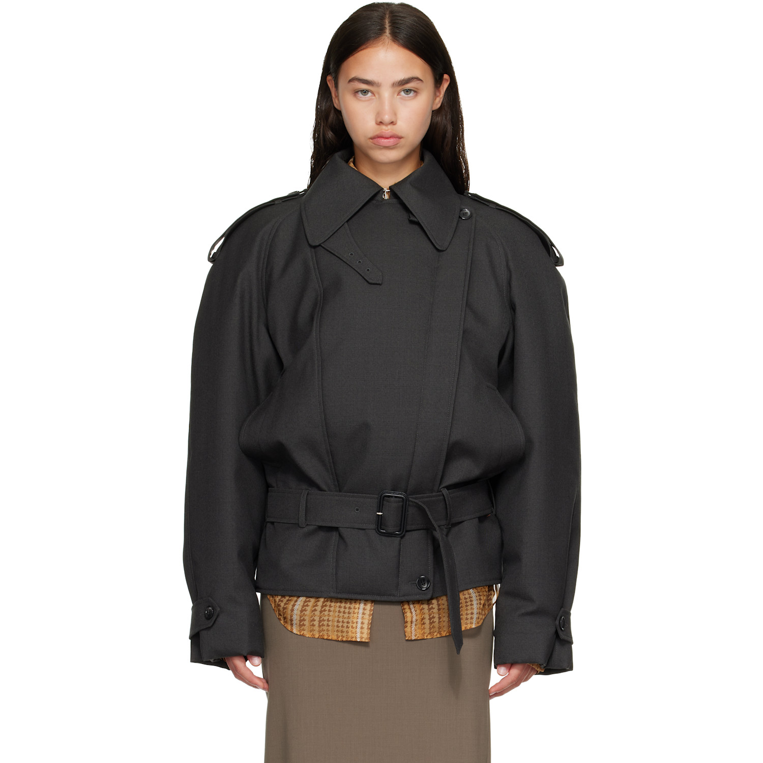 Mugler Gray Round Jacket