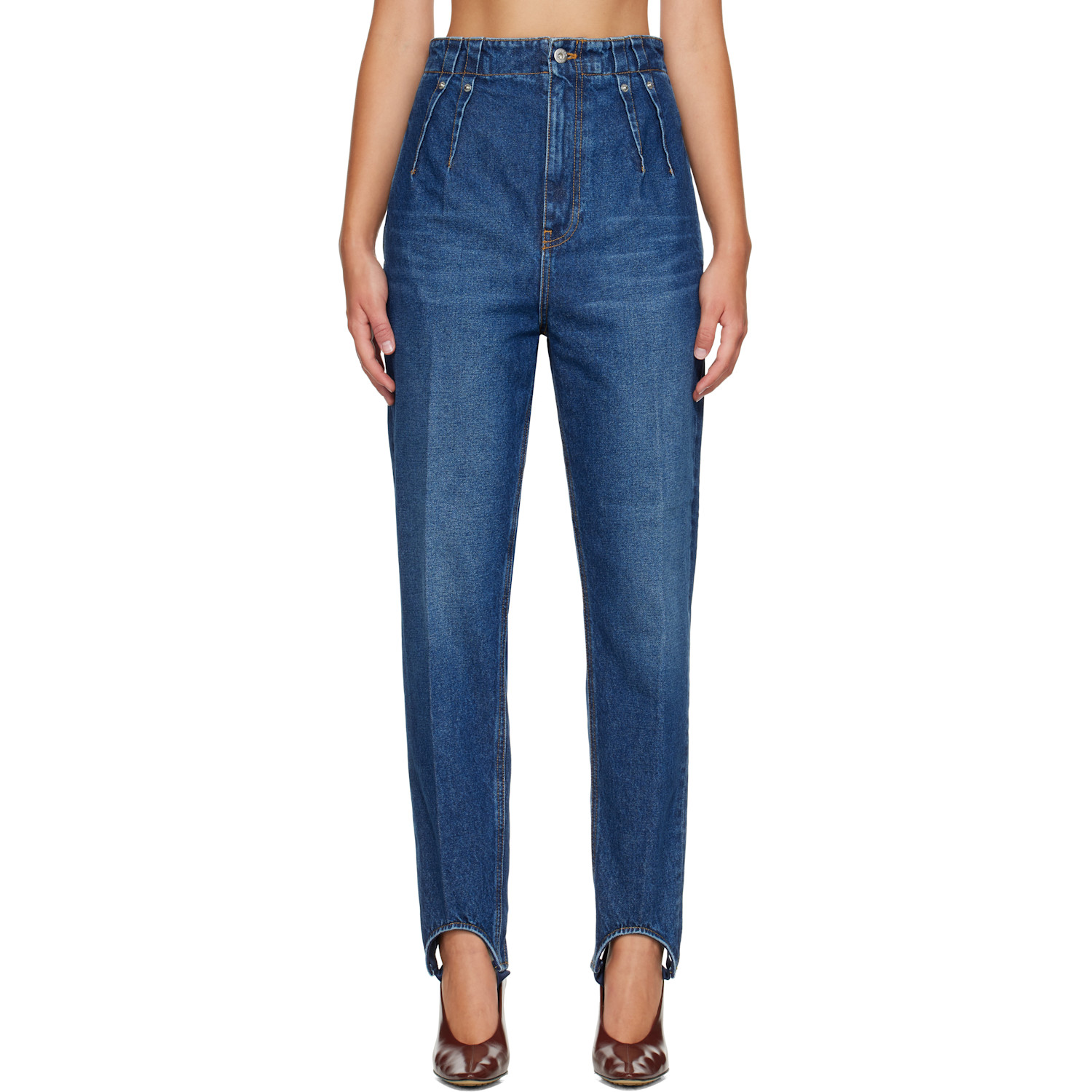 Mugler Blue Washed Denim Cigarette Stirrup Jeans