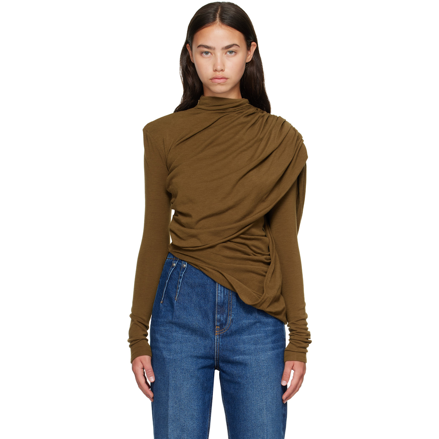 Mugler Khaki Cascade Sleeves Top