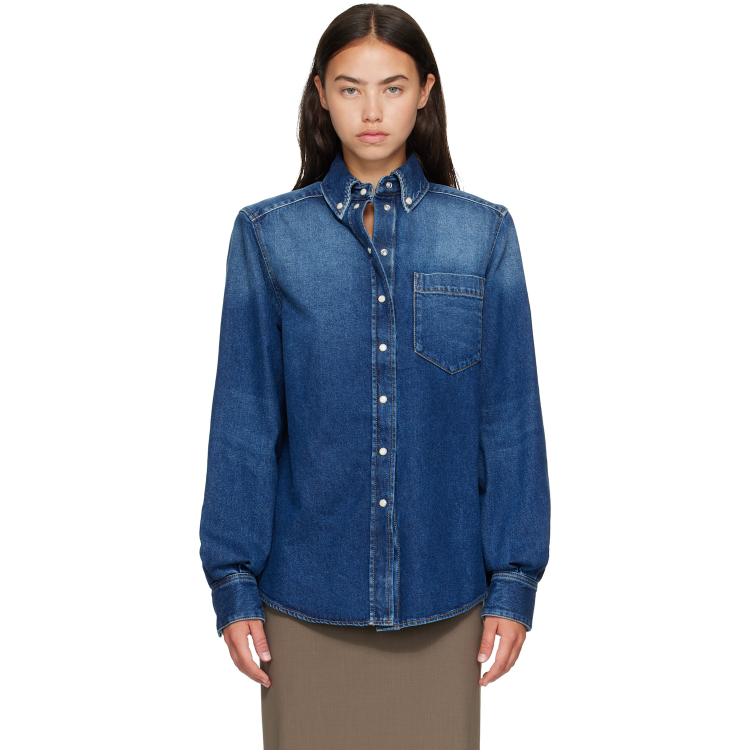 Mugler Blue Washed Denim Power Shirt