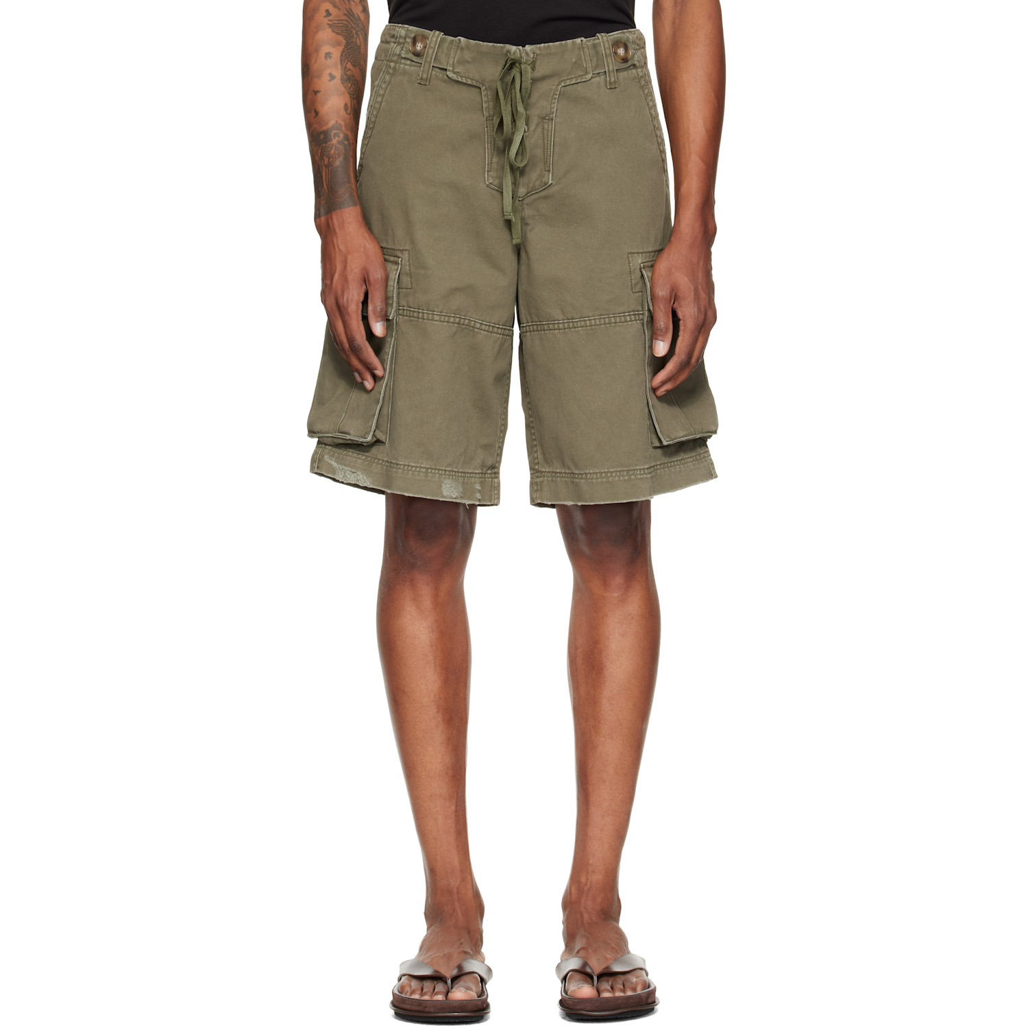 Raimundo Langlois Khaki Double Fly Cargo Shorts