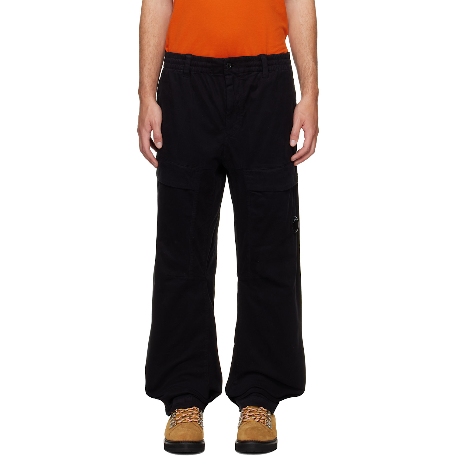 C.P. Company Black Stretch Sateen No Side Seams Lens Cargo Pants