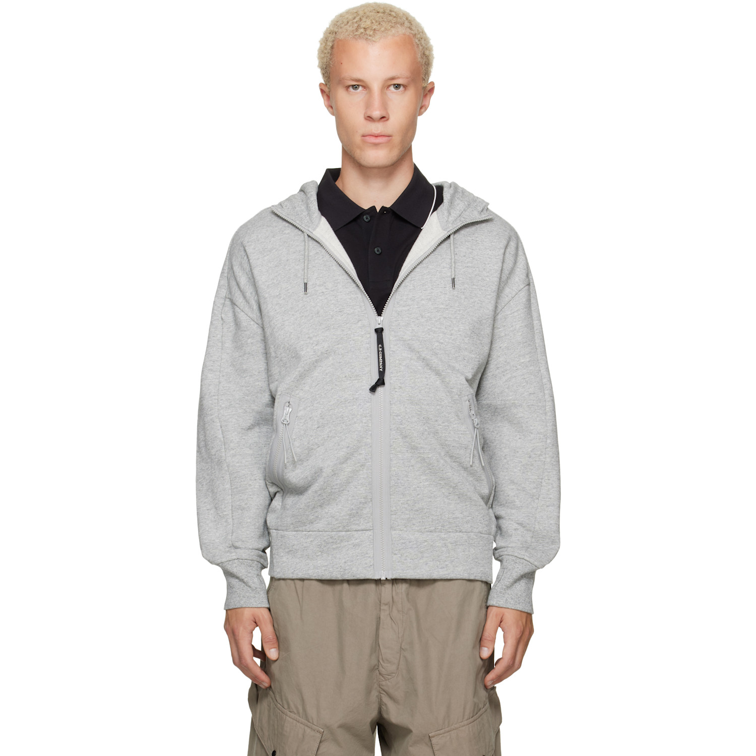 C.P. Company Gray Diagonal Raised Fleece Goggle Hoodie