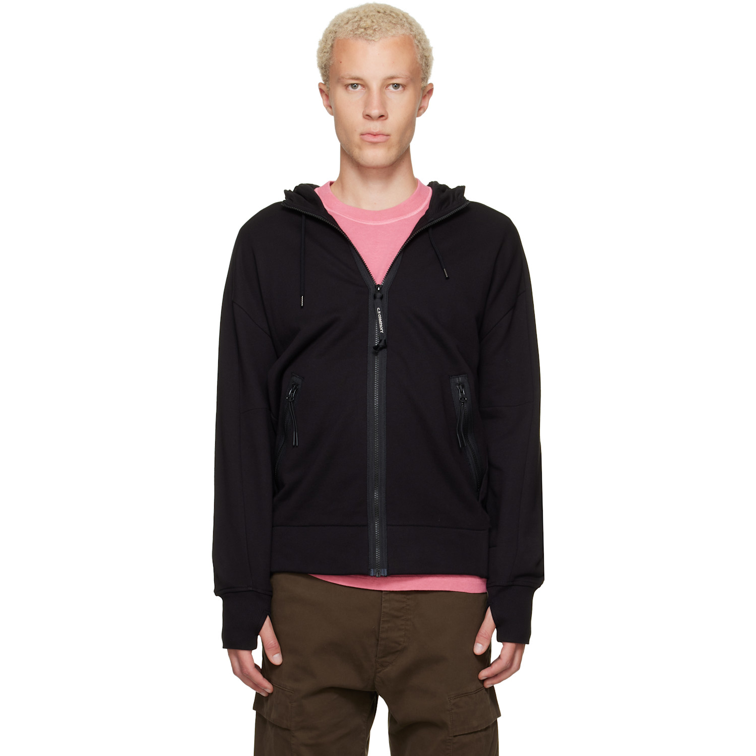 C.P. Company Black Diagonal Raised Fleece Goggle Hoodie