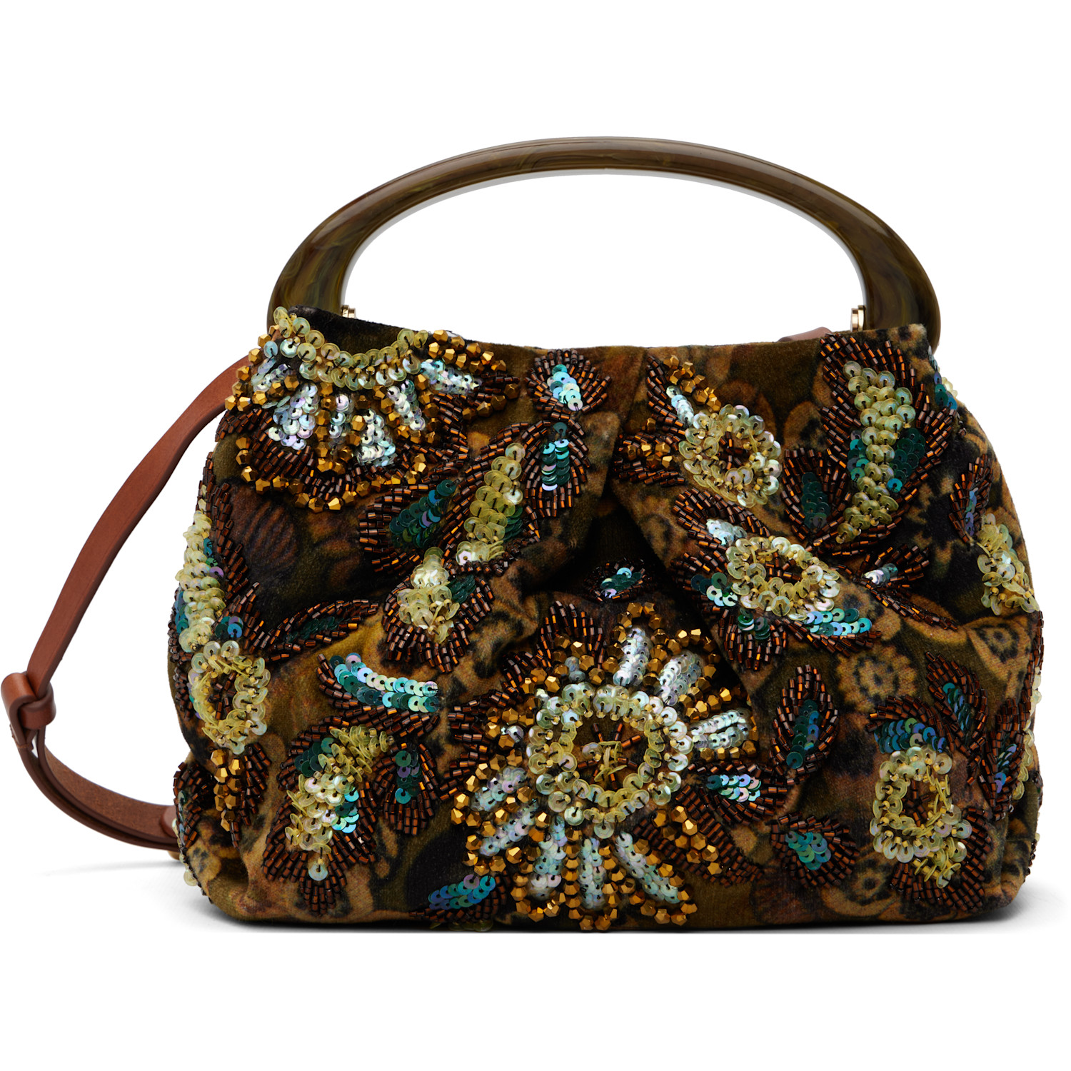 Dries Van Noten Khaki Small Embellished Resin Handle Bag