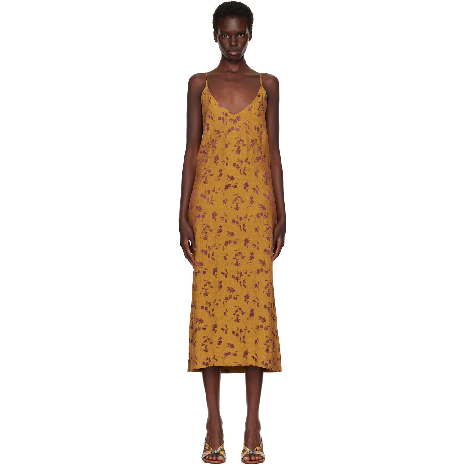Dries Van Noten Tan Jacquard Midi Dress