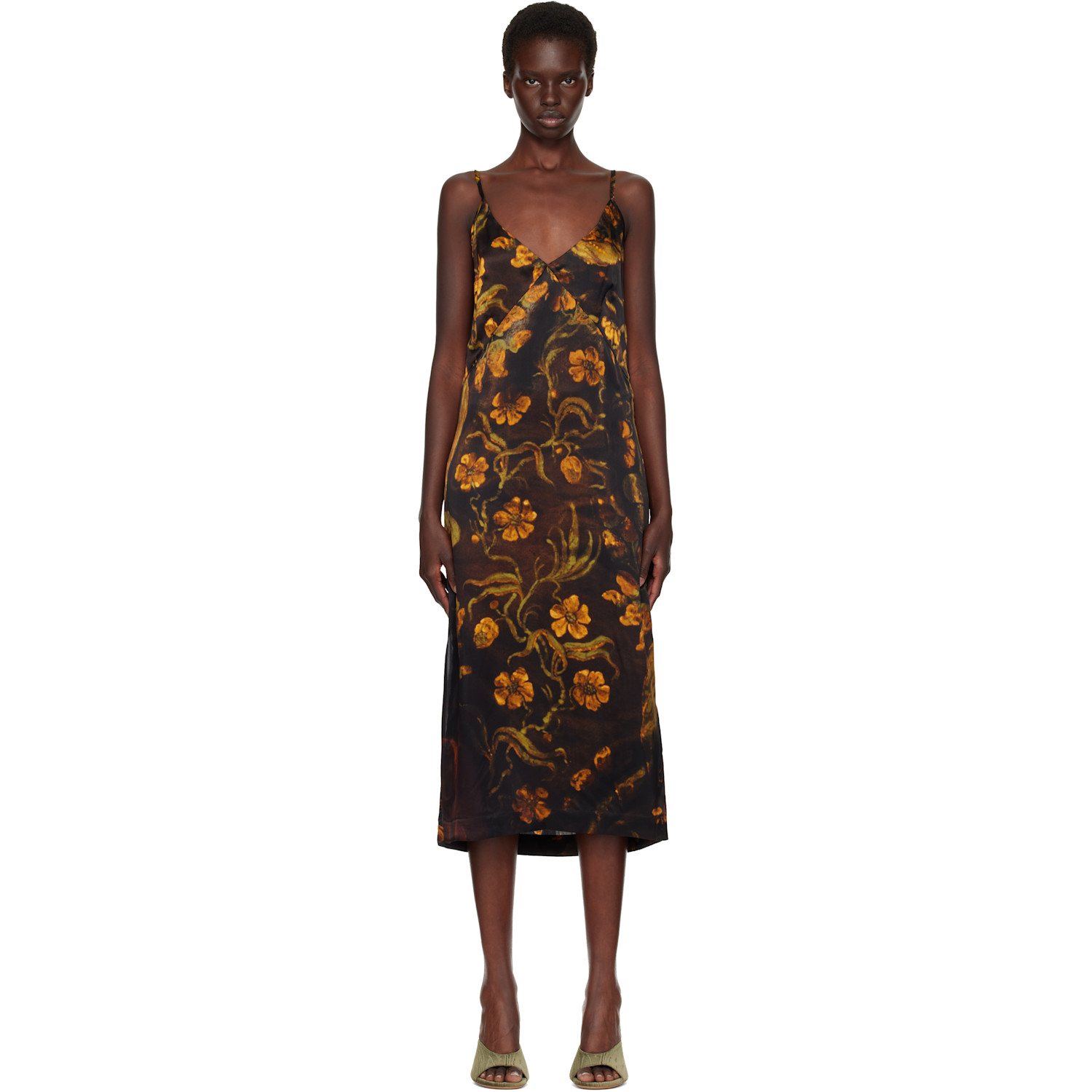 Dries Van Noten Black Satin Midi Dress