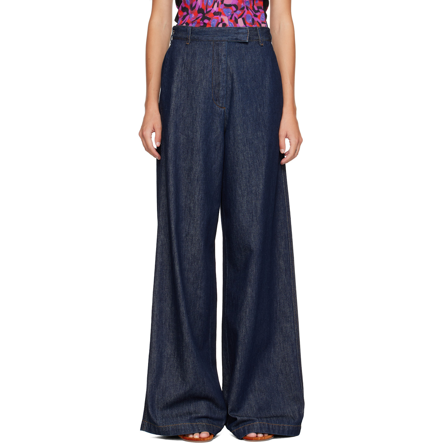 Dries Van Noten Navy Wide Leg Denim Jeans