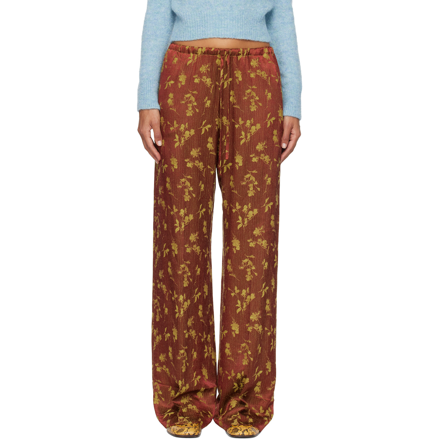 Dries Van Noten Brown Elasticated Jacquard Trousers