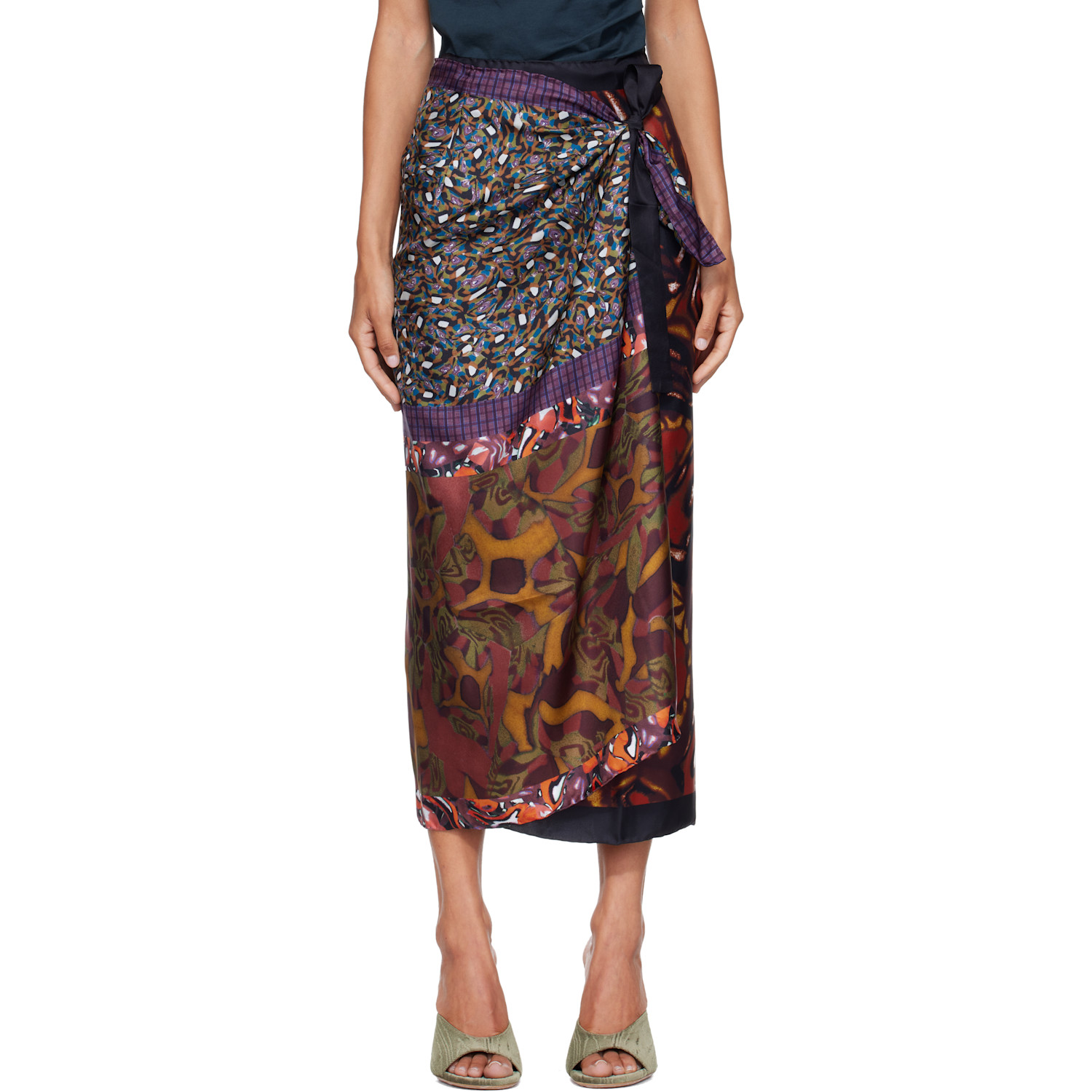 Dries Van Noten Multicolor Wrap Scarf Midi Skirt