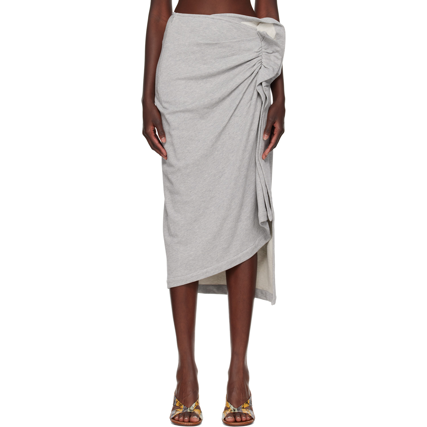 Dries Van Noten Gray Gathered Midi Skirt In 813-grey Melange