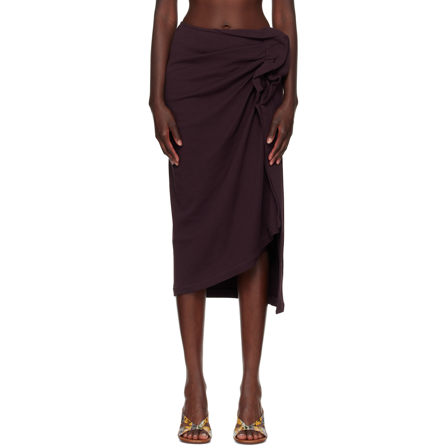 Dries Van Noten Burgundy Gathered Midi Skirt In 358-burgundy