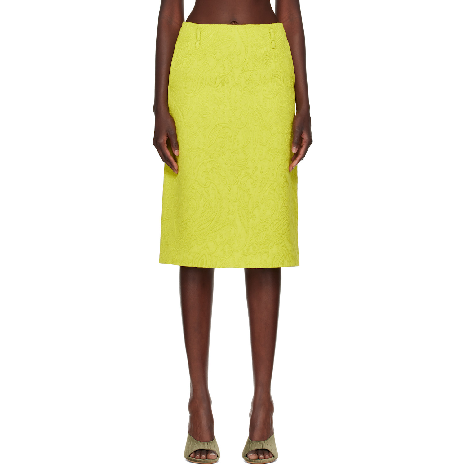 Dries Van Noten Green Matelassé Midi Skirt In 201-lime