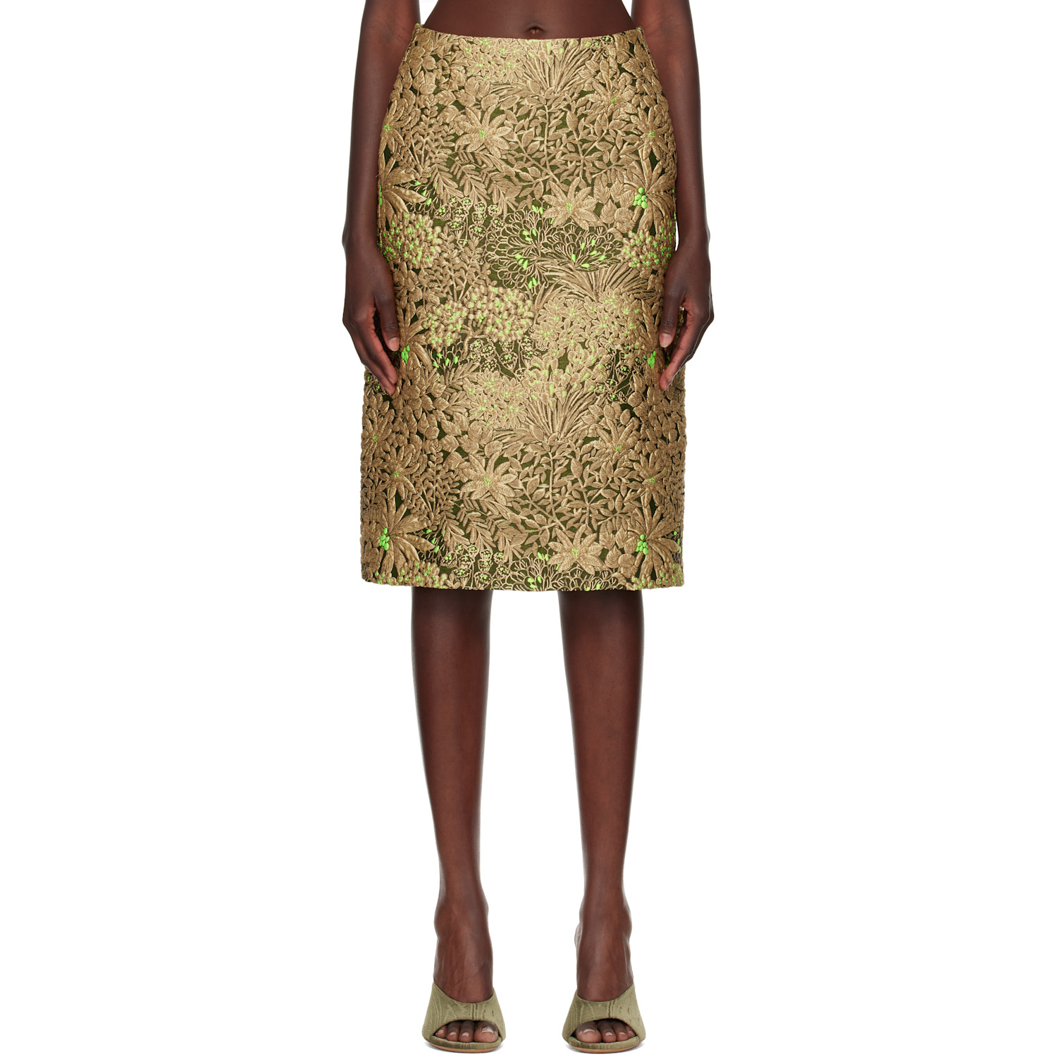 Dries Van Noten Beige Gobelin Midi Skirt In 101-sand