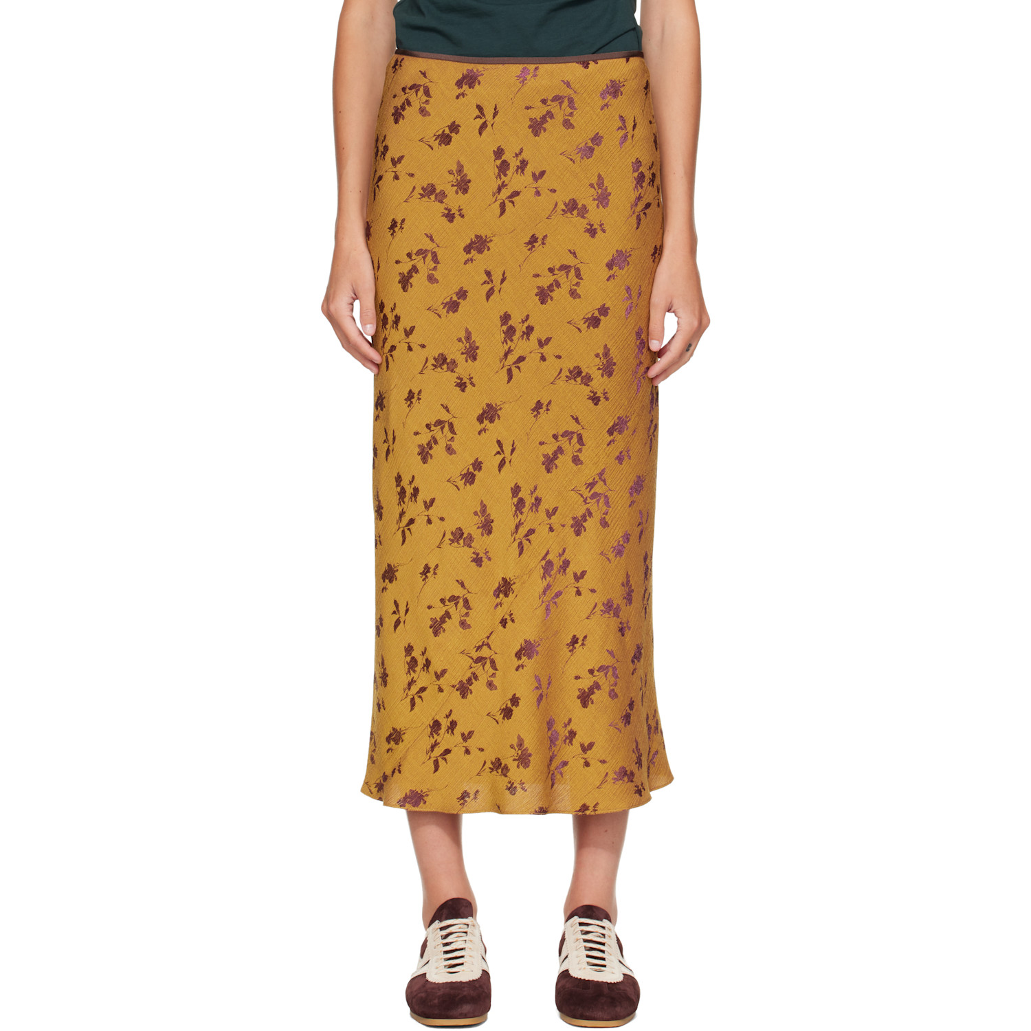 Dries Van Noten Yellow & Purple Floral Midi Skirt