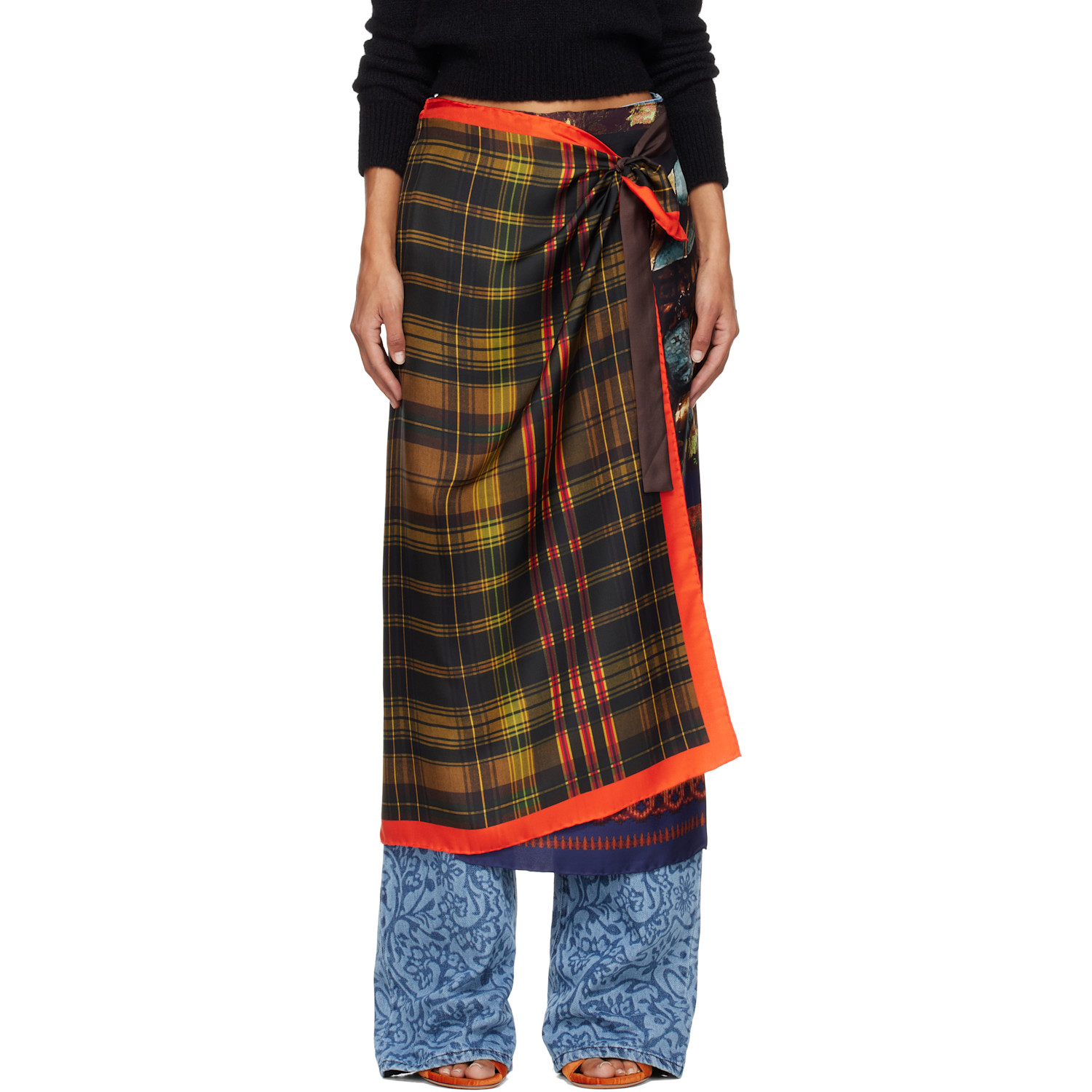 Dries Van Noten Multicolor Long Wrap Scarf Midi Skirt