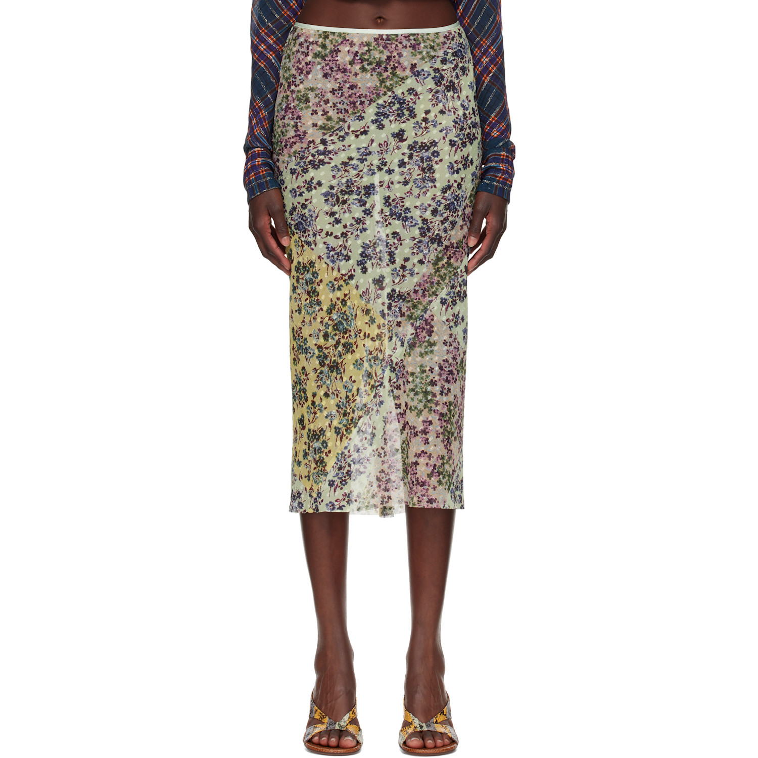 Dries Van Noten Green Jacquard Midi Skirt In 608 Mint