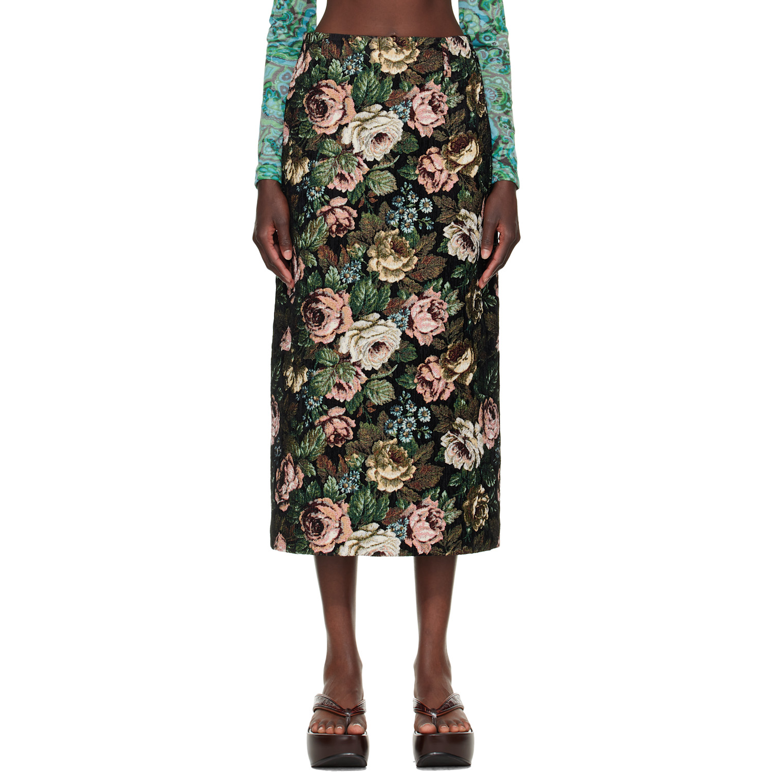 Dries Van Noten Black Floral Maxi Skirt