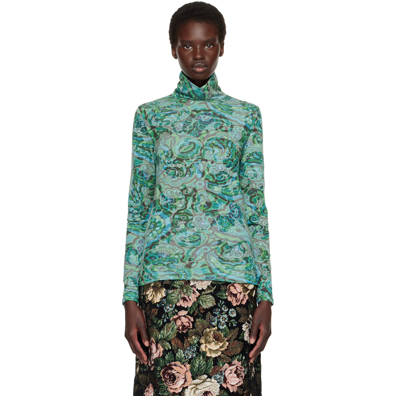 Dries Van Noten Green Paisley Turtleneck
