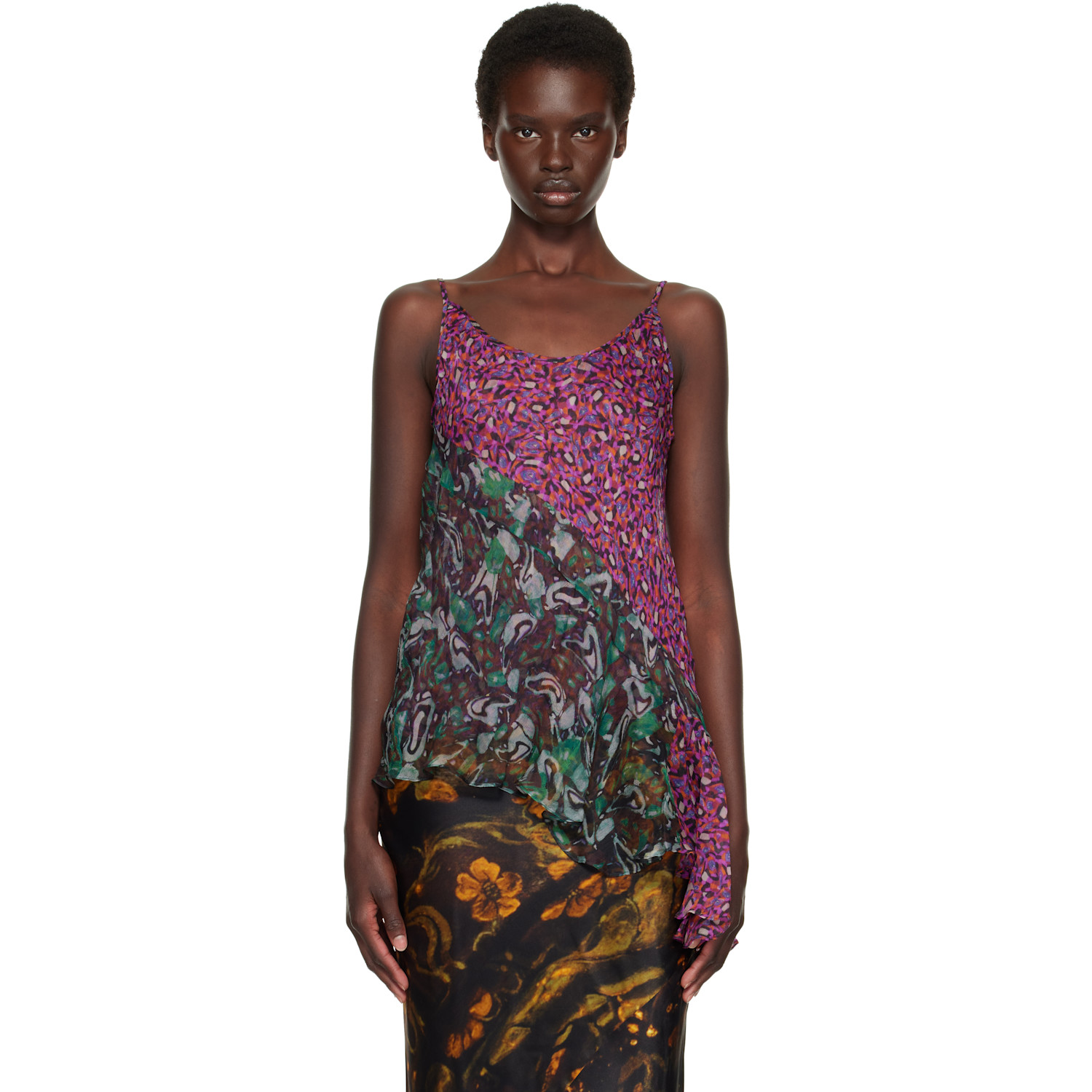 Dries Van Noten Purple & Green Silk Top