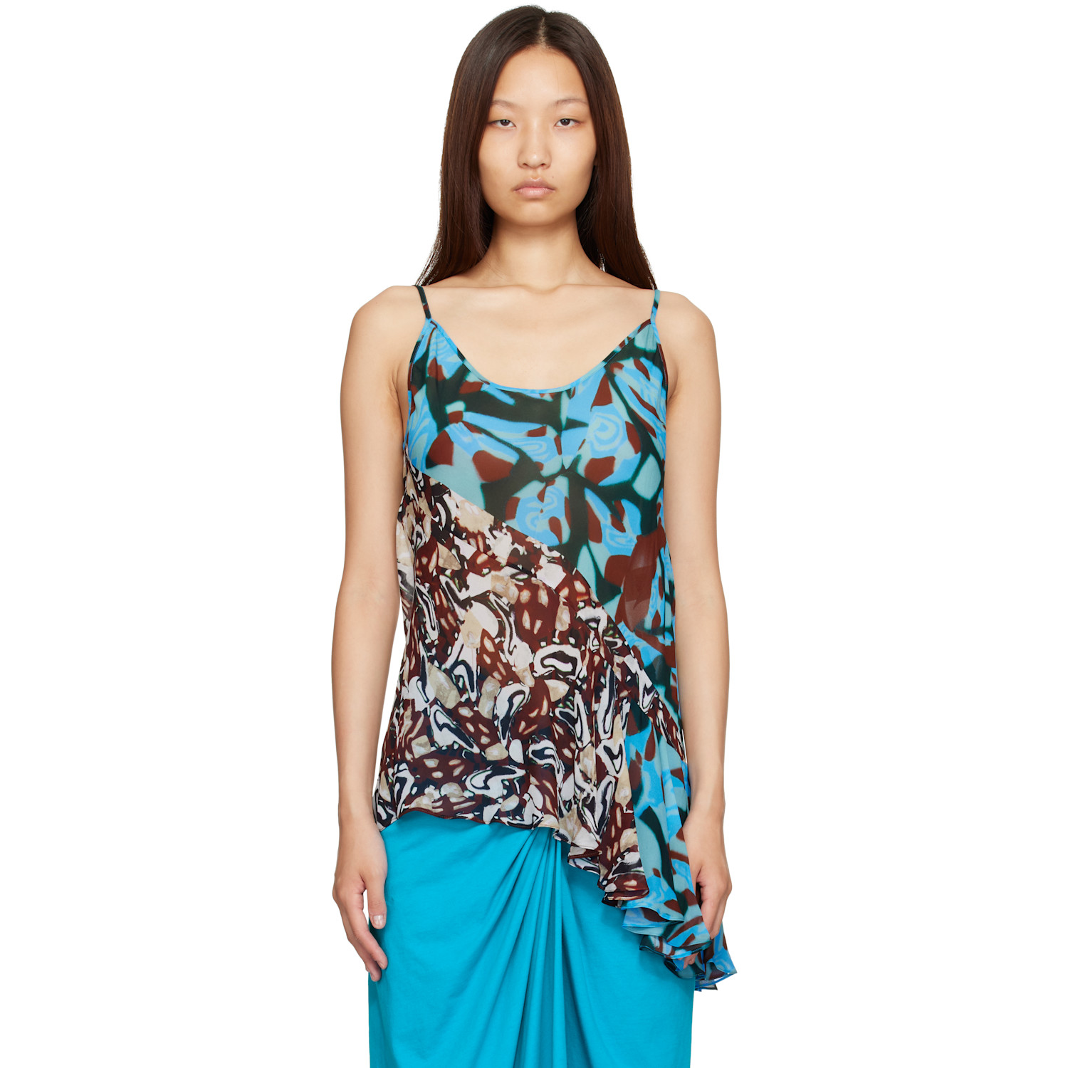 Dries Van Noten Blue & Brown Viscose Slip Top