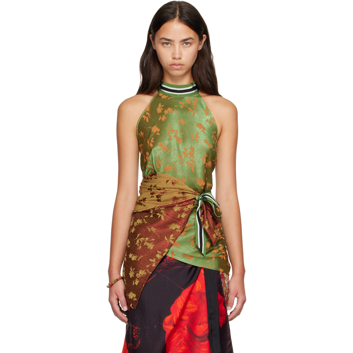 Dries Van Noten Green & Brown Jacquard Wrap Top