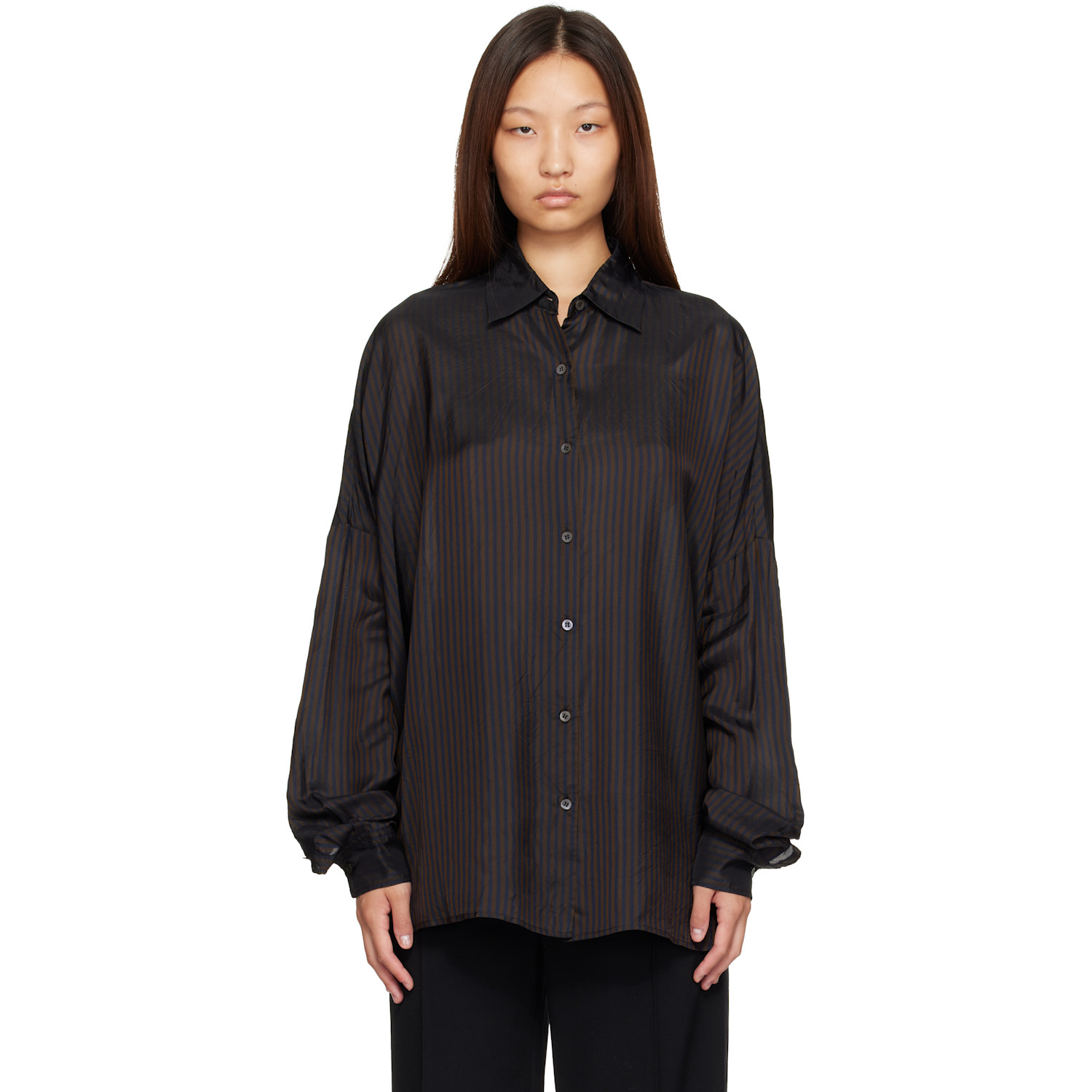 Dries Van Noten Brown Cupro Cocoon Shirt