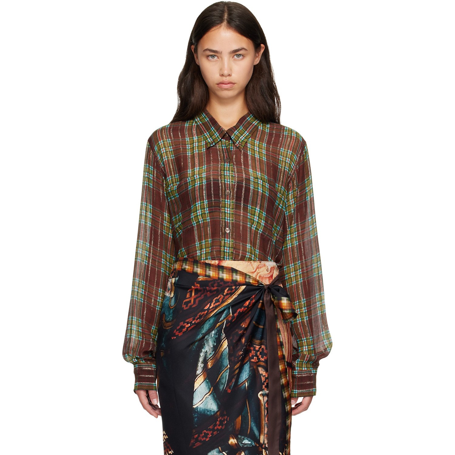 Dries Van Noten Burgundy Loose Lurex Shirt
