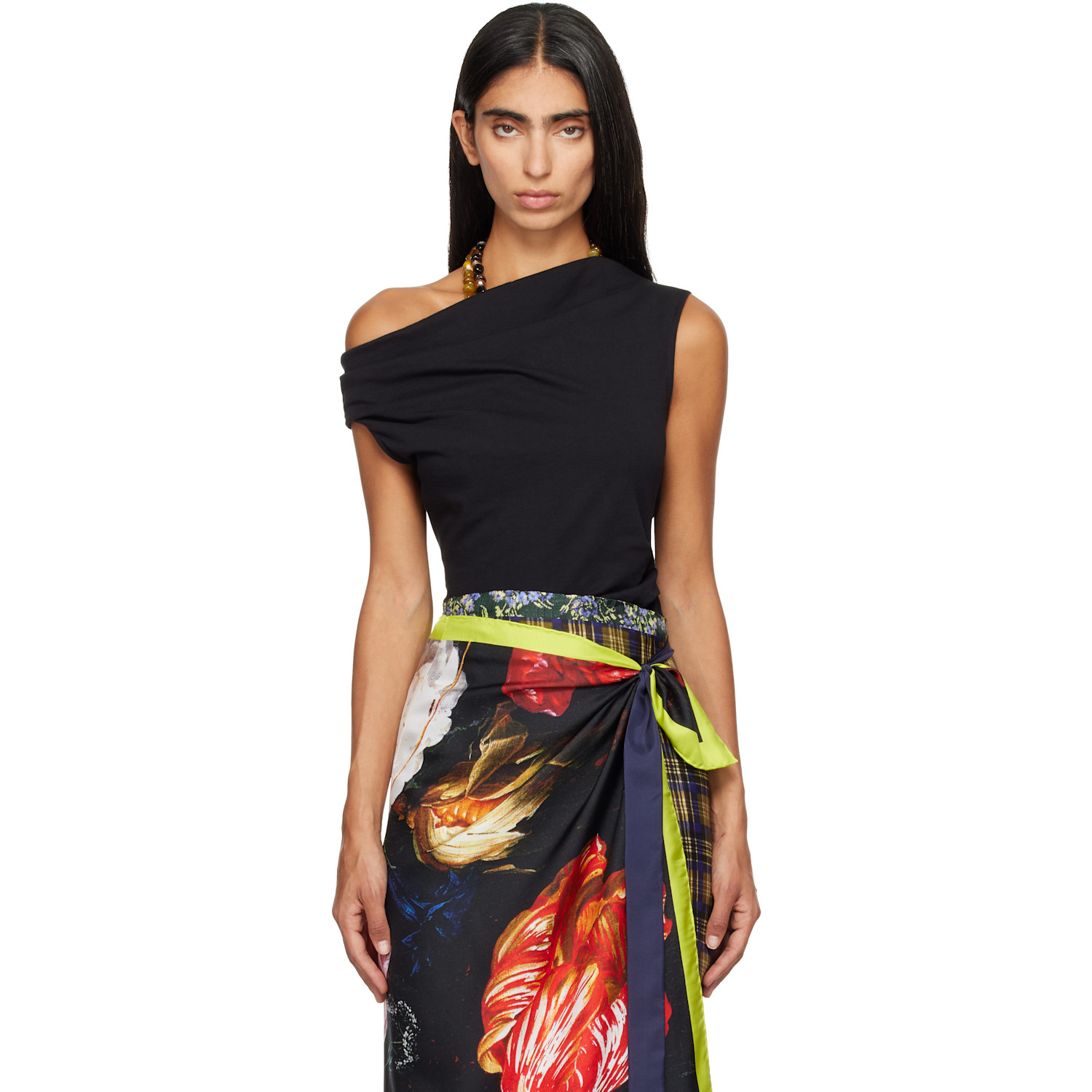 Dries Van Noten Black Off-Shoulder Jersey Top