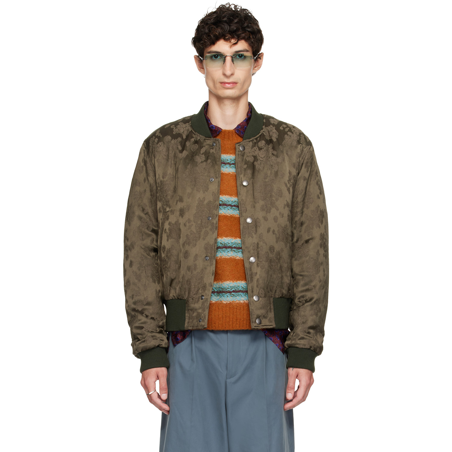 Dries Van Noten Khaki Pattern Bomber Jacket