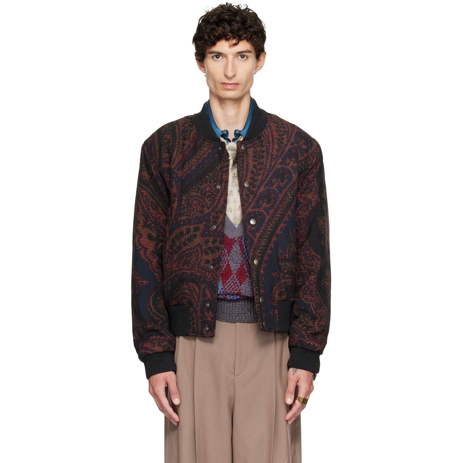 Dries Van Noten Navy Wool Bomber Jacket