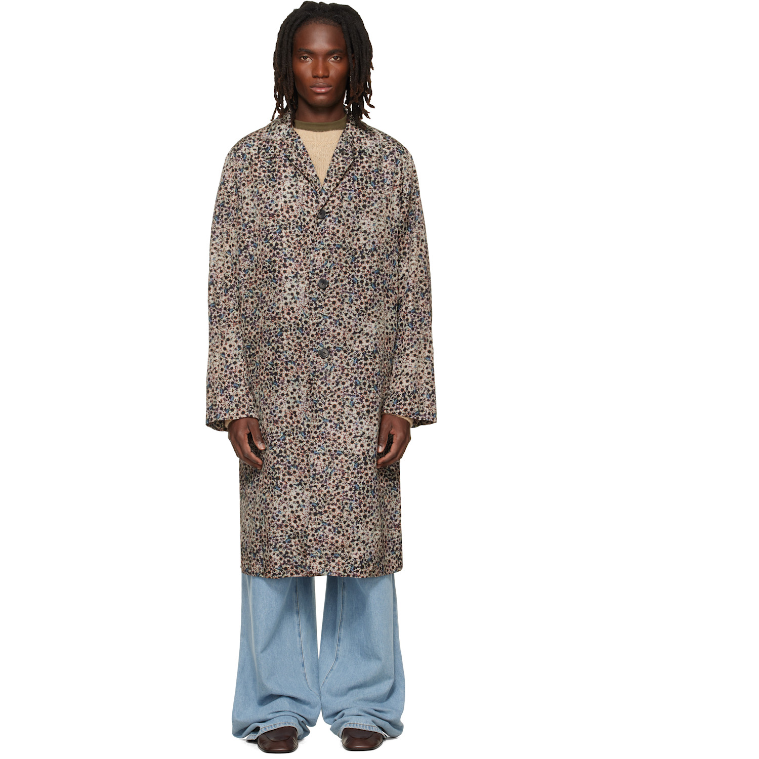 Dries Van Noten Gray Printed Coat